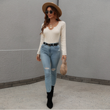V-neck Solid Color Versatile Sweater