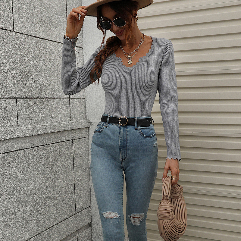 V-neck Solid Color Versatile Sweater