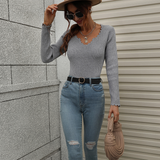 V-neck Solid Color Versatile Sweater