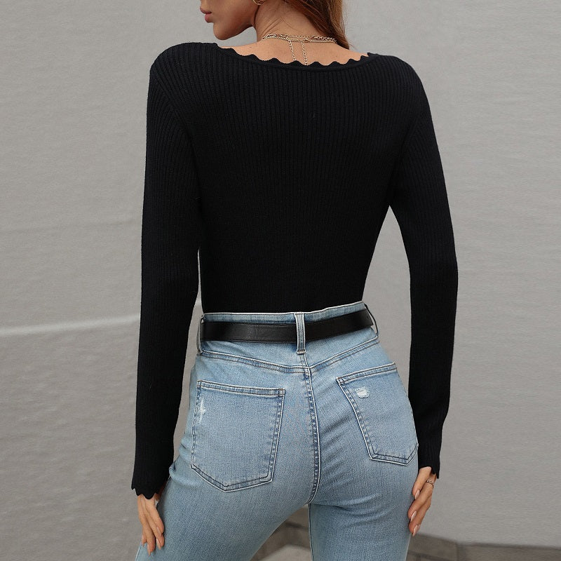 V-neck Solid Color Versatile Sweater