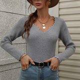 V-neck Solid Color Versatile Sweater