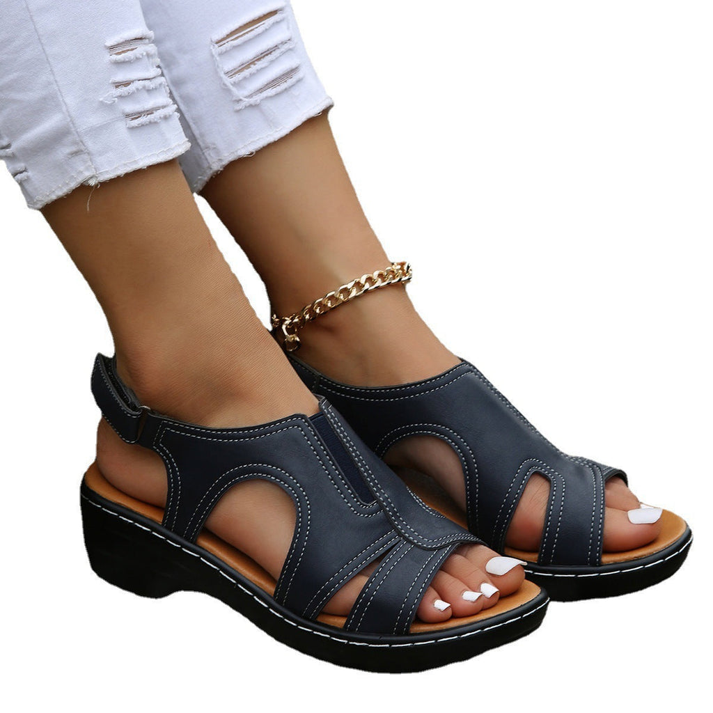 Velcro Stitched Cutout Chunky Sandals