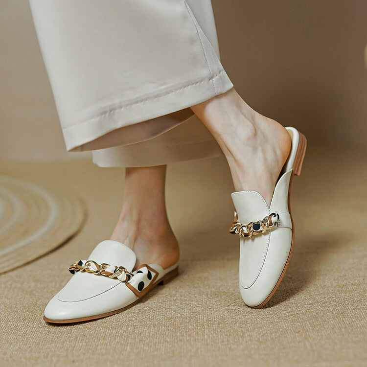 Vintage Covered Toe Slip On Leather Mules