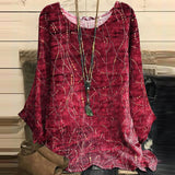 Vintage Print Crew Neck Loose Top