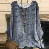 Vintage Print Crew Neck Loose Top