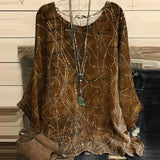 Vintage Print Crew Neck Loose Top