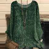 Vintage Print Crew Neck Loose Top