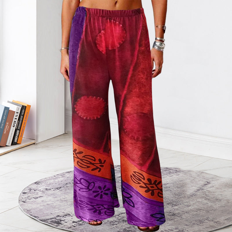 Vintage Print Loose Wide Leg Trousers