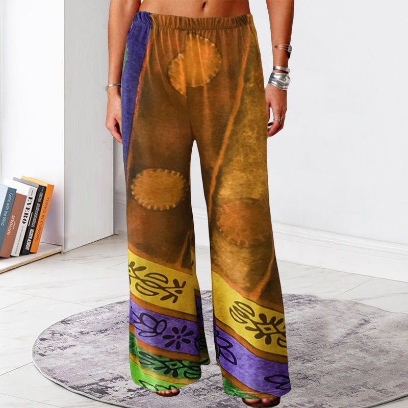 Vintage Print Loose Wide Leg Trousers