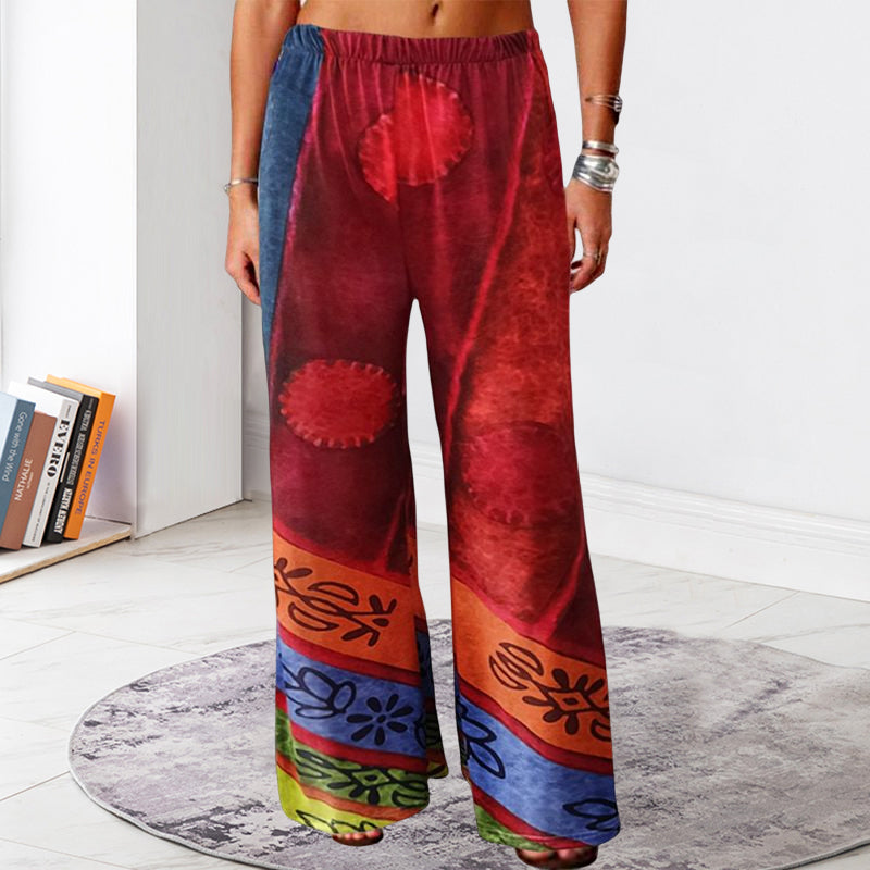 Vintage Print Loose Wide Leg Trousers