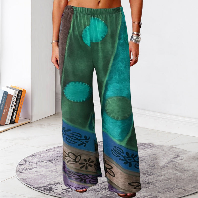Vintage Print Loose Wide Leg Trousers
