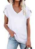 Women's Petal Sleeve Casual T-shirts - Black