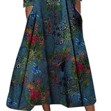 Women's A Line Floral Butterfly Ruched Dress