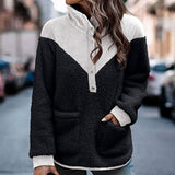 Women's Fashion Plush Patchwork Pockets Jacket