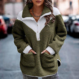 Women's Fashion Plush Patchwork Pockets Jacket