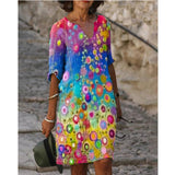 Women's Floral Print Shift Dress Knee Length Dress
