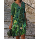 Women's Floral Print Shift Dress Knee Length Dress