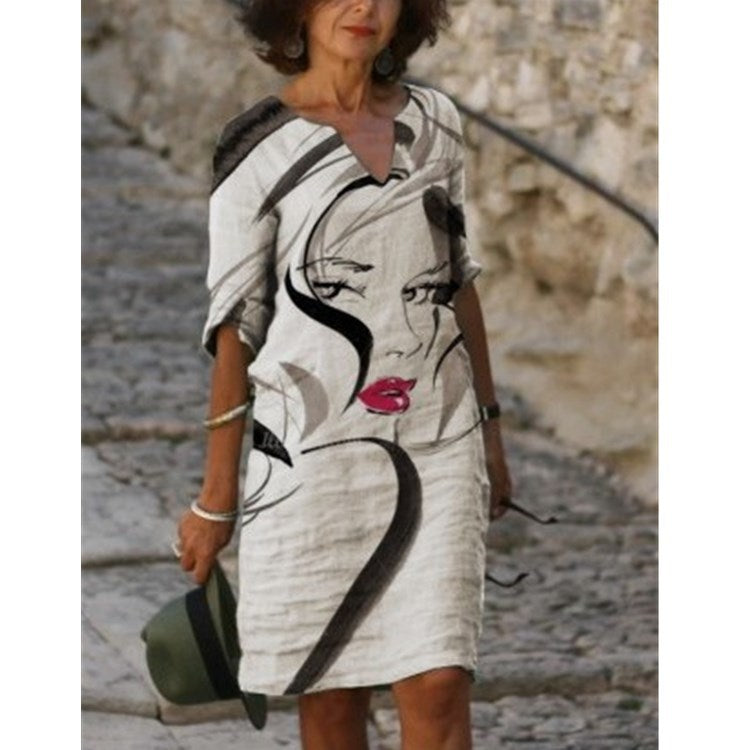 Women's Floral Print Shift Dress Knee Length Dress