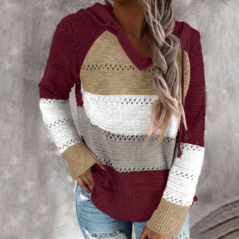 Women's Paneled Drawstring Knit Hooded Sweatshirt
