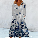 Women's Printed V-Neck Long Sleeve Pocket Dress