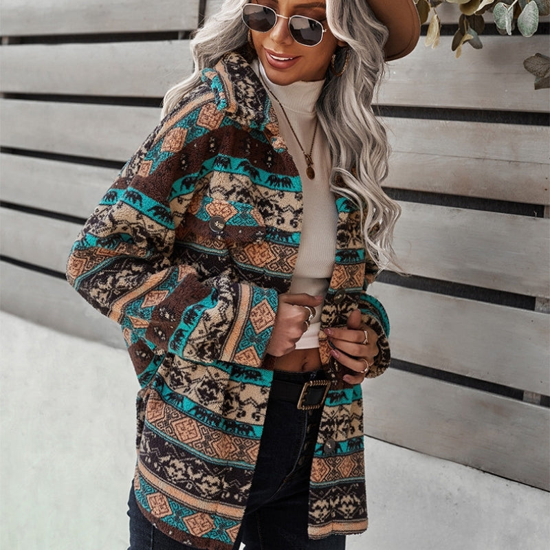 Women's Relaxed Printed Thick Warm Jacket Outerwear
