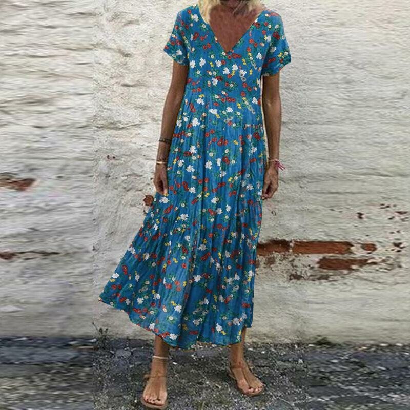 Vintage Short Sleeve Maxi Dress