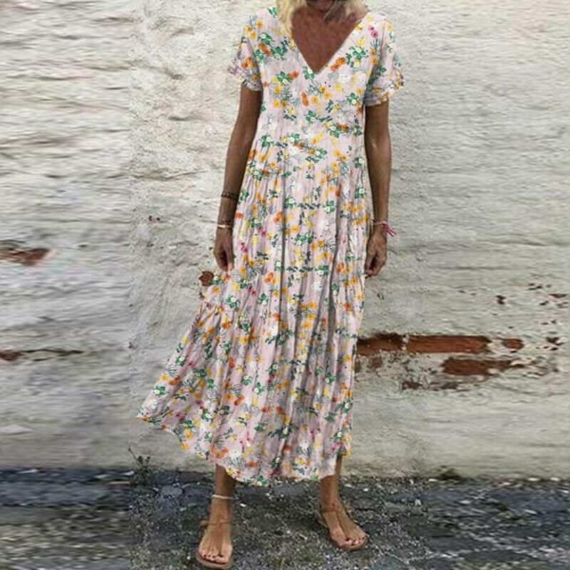 Vintage Short Sleeve Maxi Dress