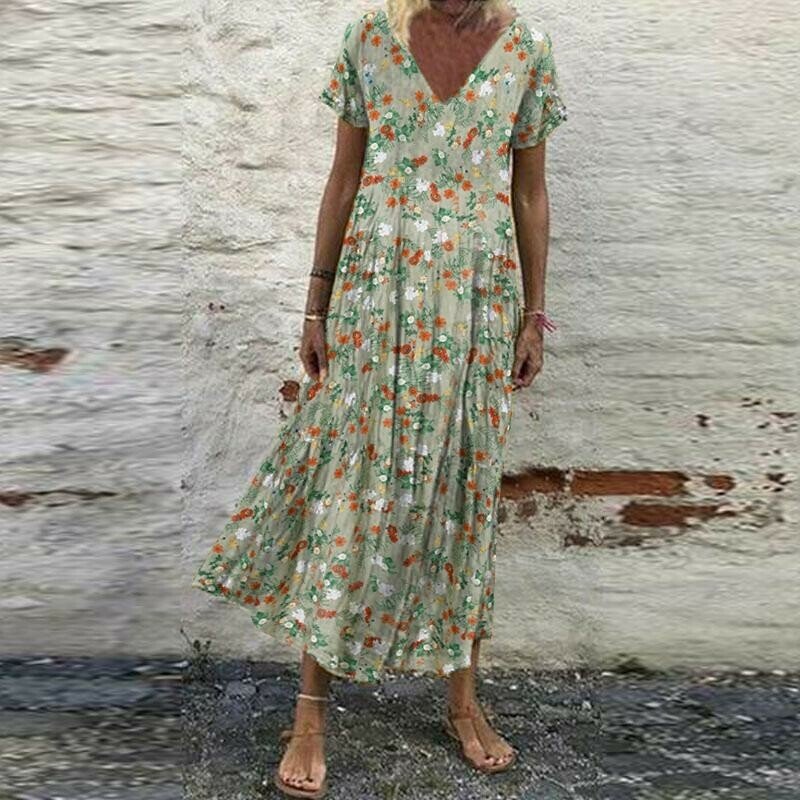 Vintage Short Sleeve Maxi Dress
