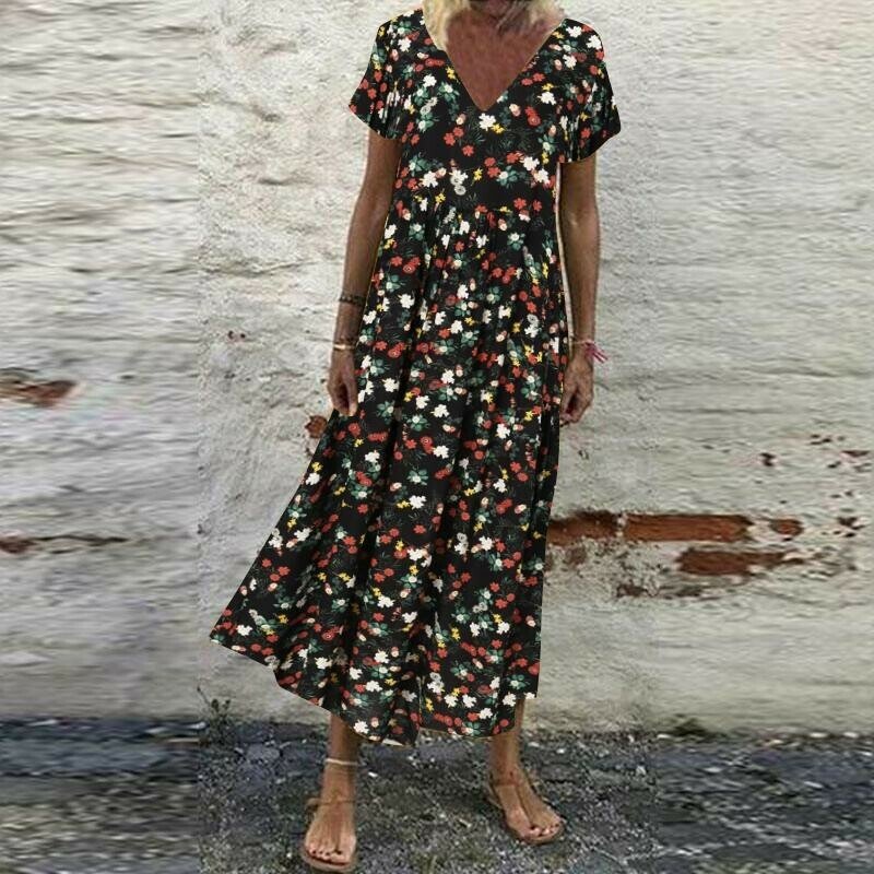 Vintage Short Sleeve Maxi Dress