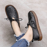 Woven Textured Lace-up Leather Shoes
