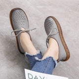 Woven Textured Lace-up Leather Shoes