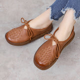 Woven Textured Lace-up Leather Shoes